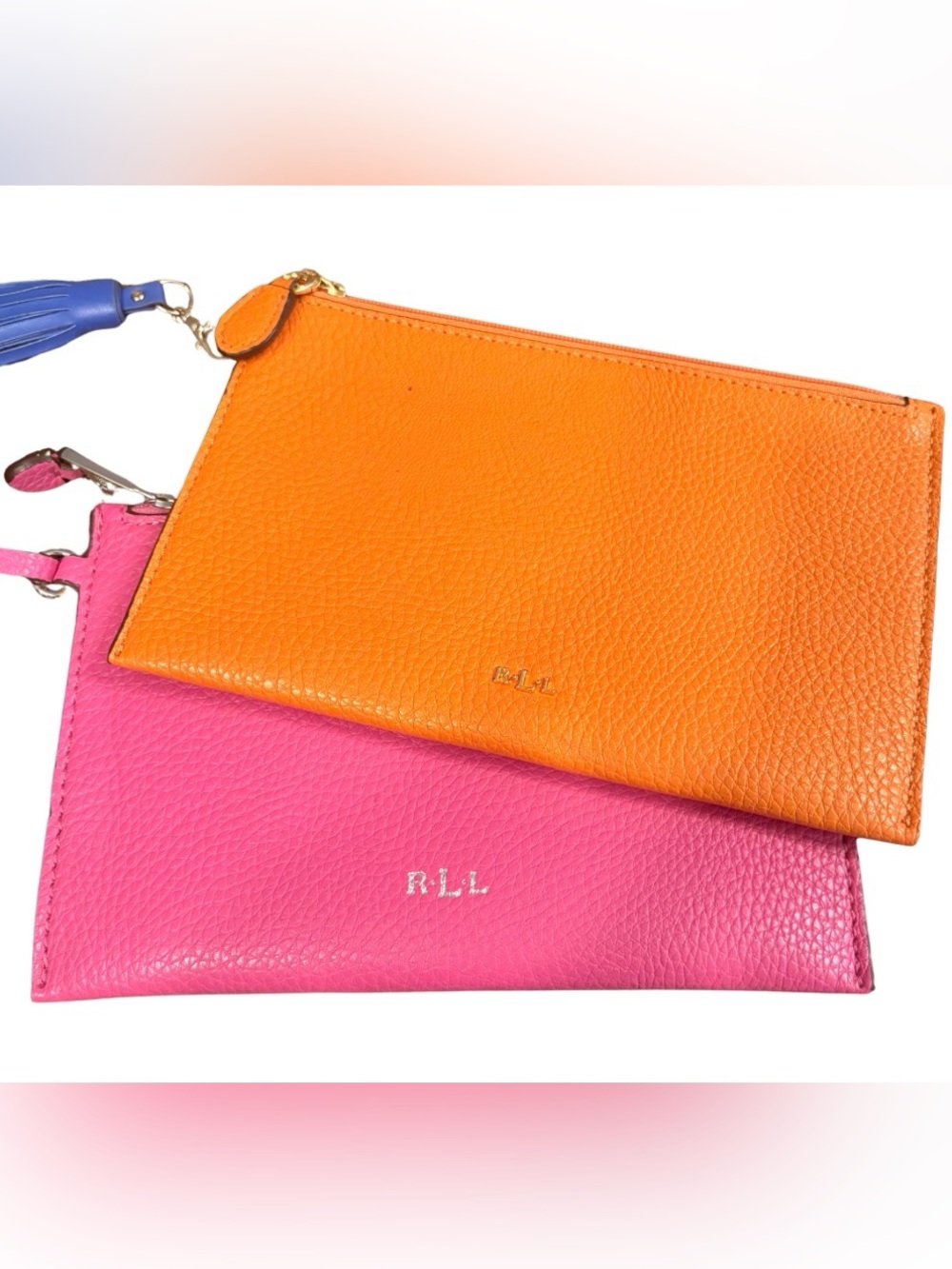 RALPH LAUREN Pebbles Wristlet/Clutch/Bag Orange & Pink